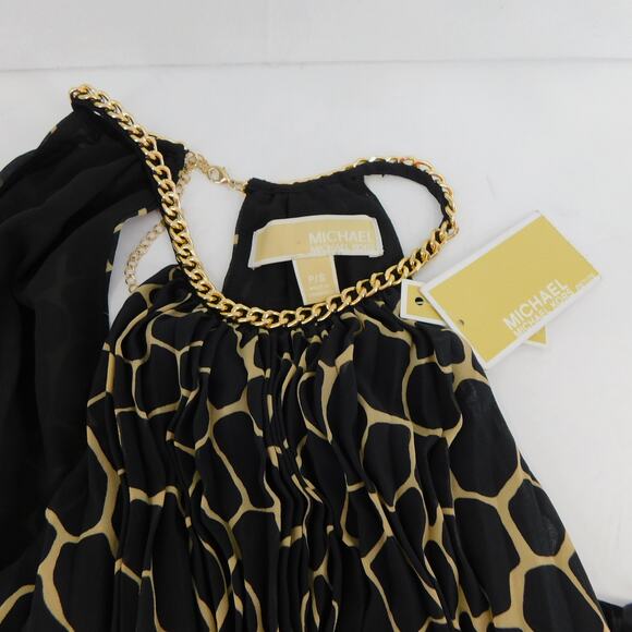 Michael Kors Women's Black Beige Giraffe Pleated Chain Top Blouse Size P/S New - Picture 5 of 7